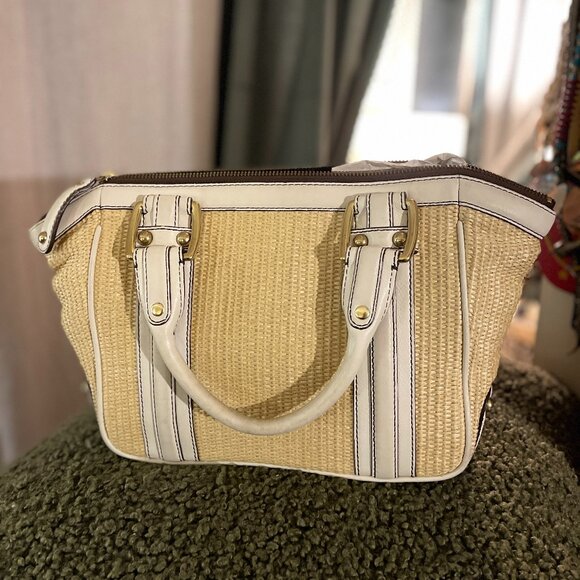 BANANA REPUBLIC Woven Straw and Leather Satchel Handbag - Picture 1 of 8